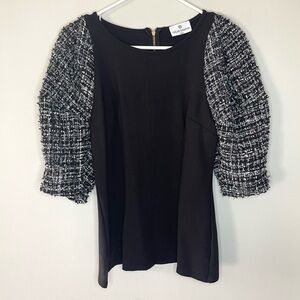 Chloe Kristyn Deveraux Puff Tweed Pleated Sleeve Ponte Top Size S